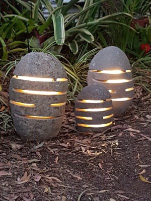 River Rock garden light from CasaPandan - approx.45x30cm. Slotted Stone lights have a hole in the bottom as access for you to add power for your garden.