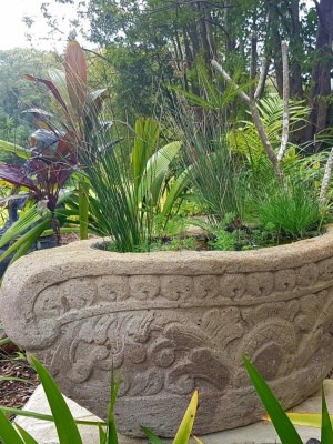 Handcarved Water feature or Planter CPS80 - 45cm x 45cm x 105cm is carved from a blend of Balinese limestone and concrete by the Balinese.